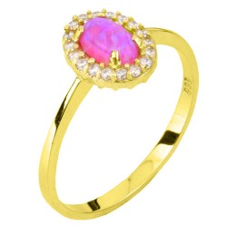 Χρυσό δαχτυλίδι Κ14 με συνθετικό οπάλιο